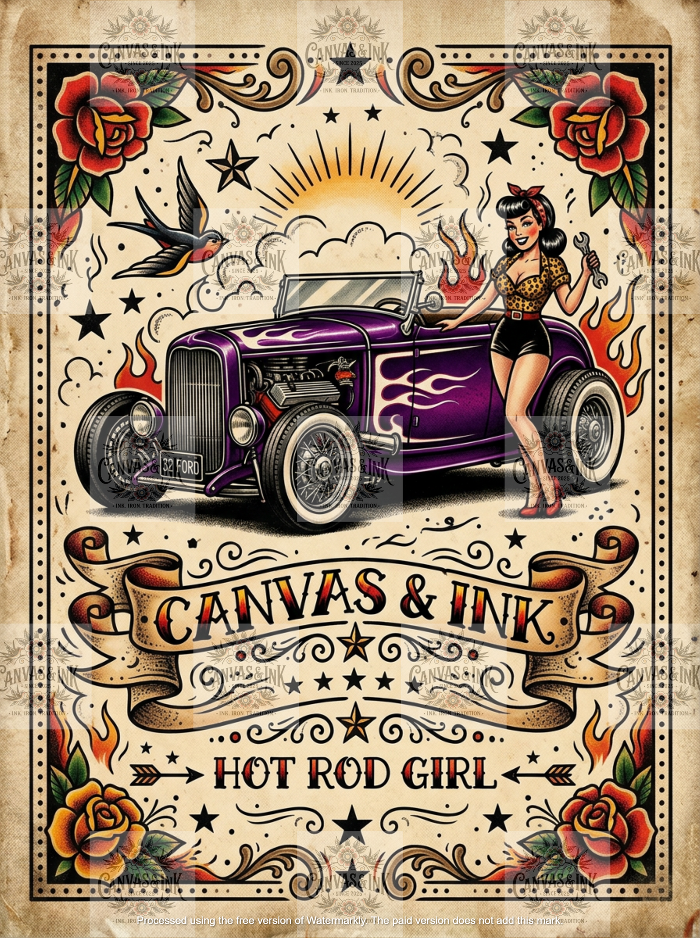 Hot Rod Girl A4 Metal Sign