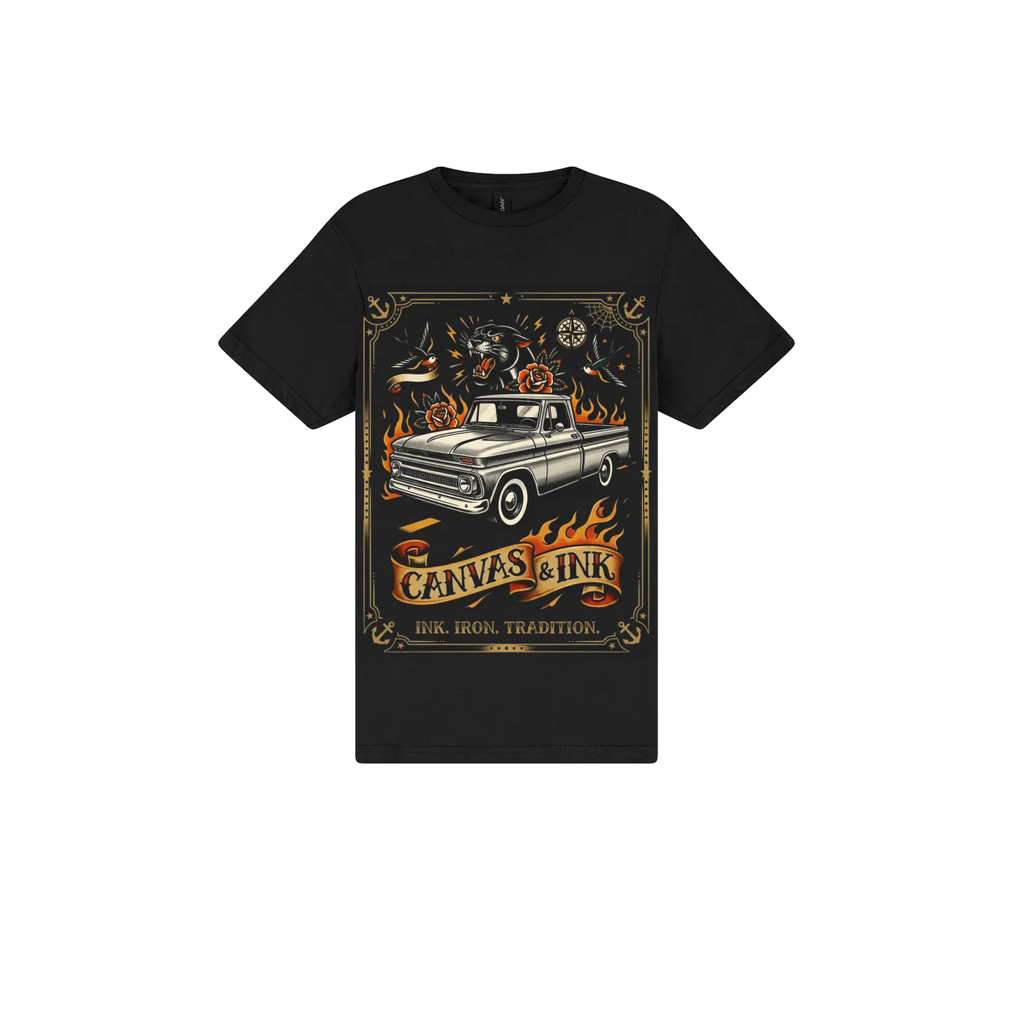 Black front flat lay