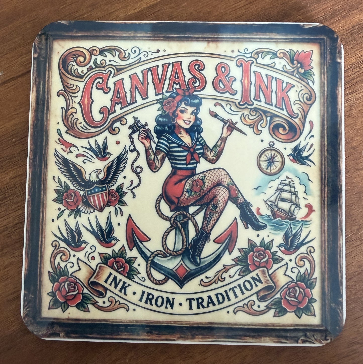 Cork Back Coaster - Canvas & ink Pinup