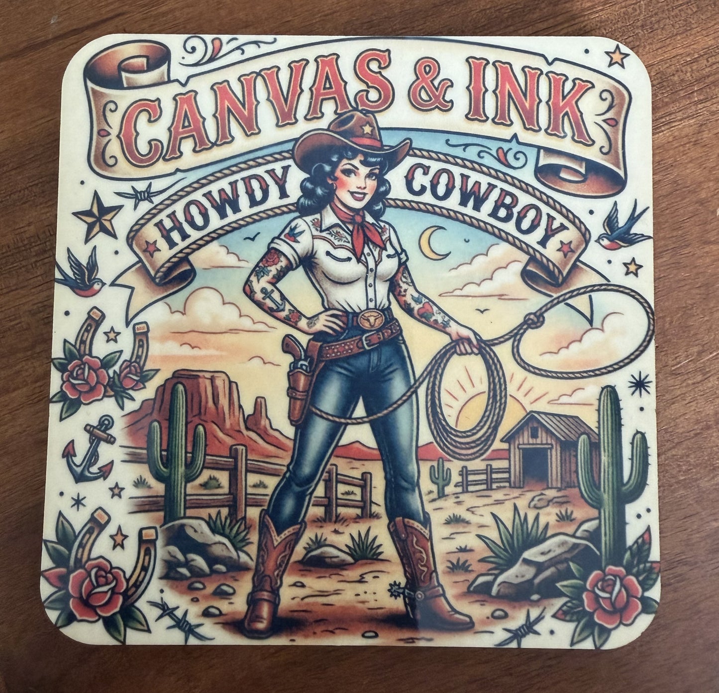 Cork Back Coaster - Howdy Cowboy