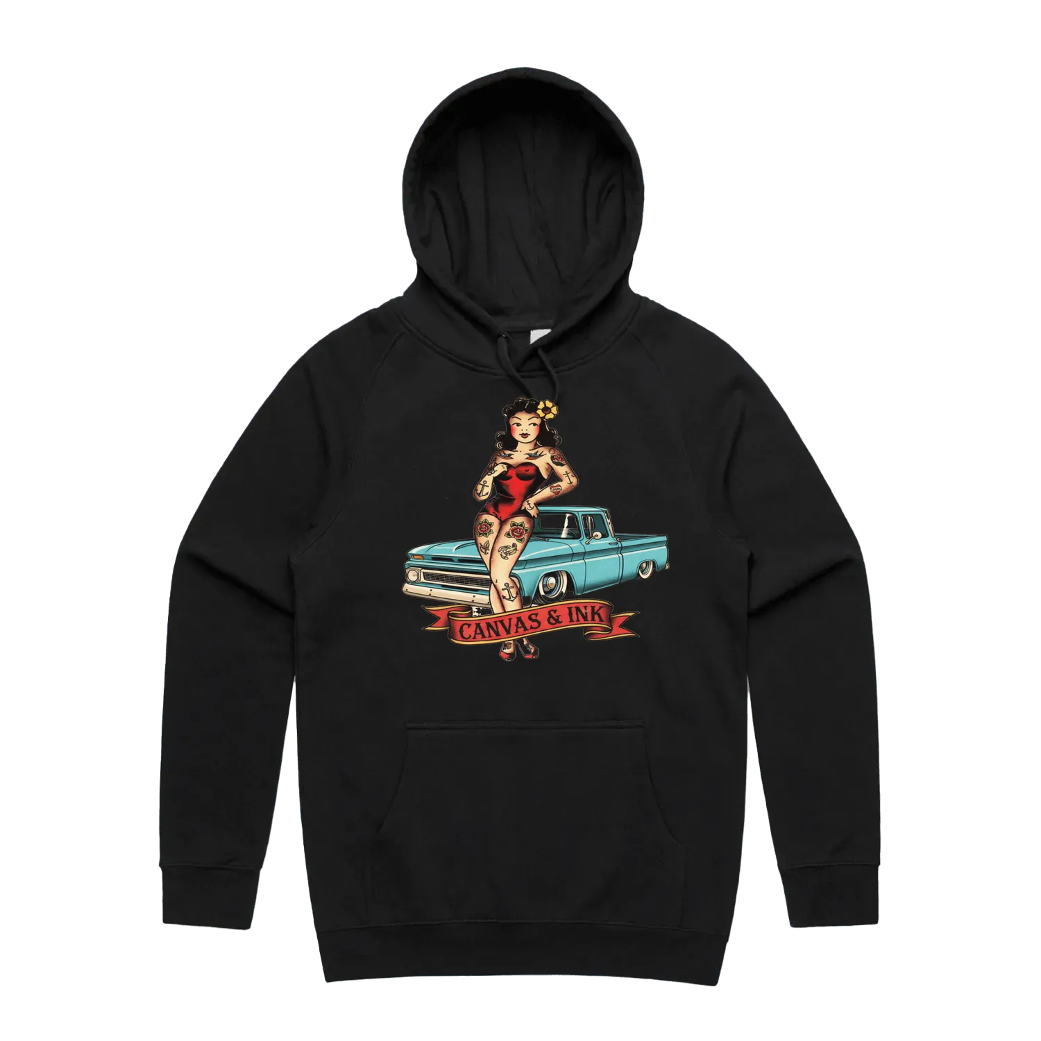 Black front flat lay