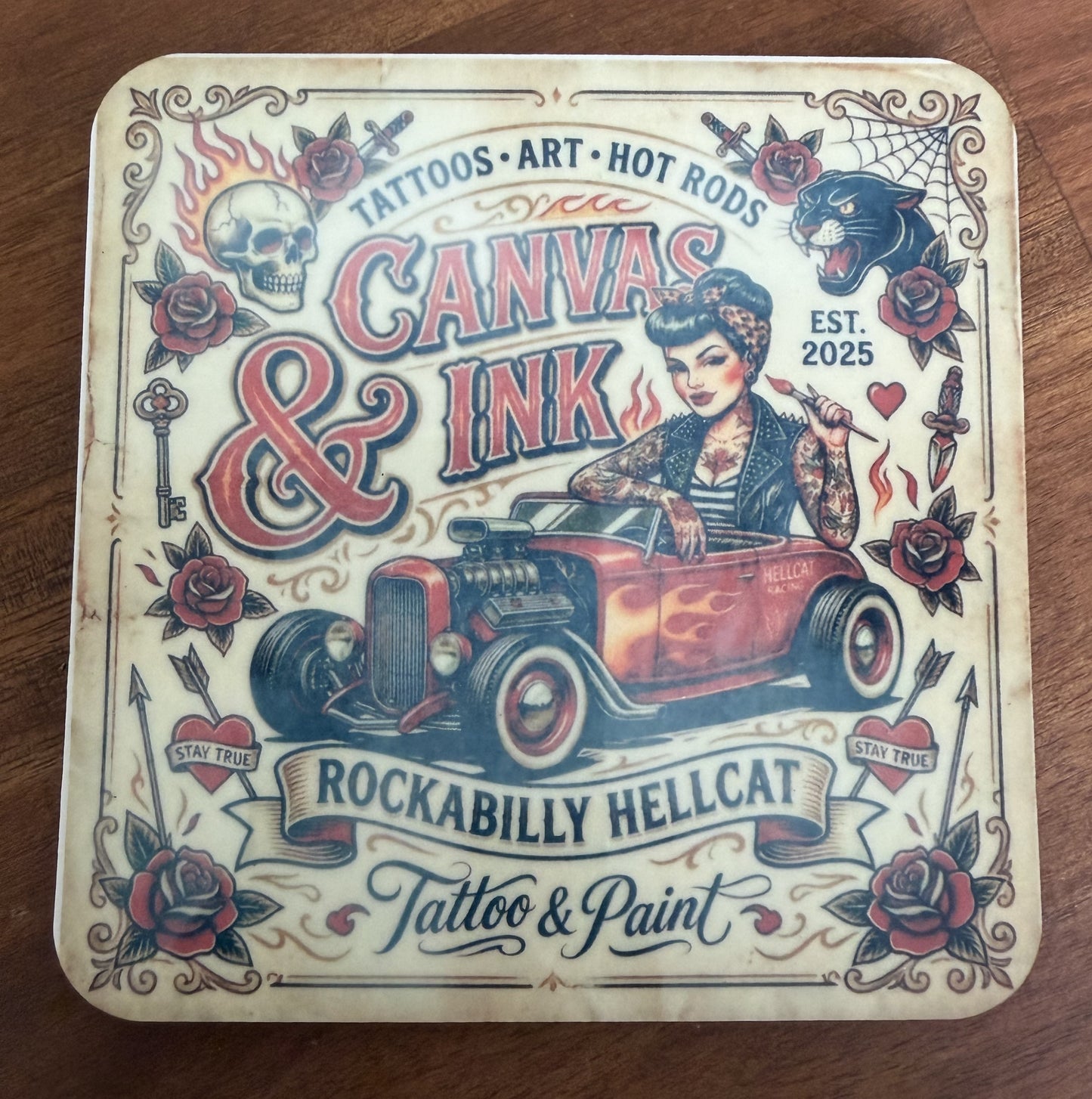 Cork Back Coaster - Rockabilly Hellcat