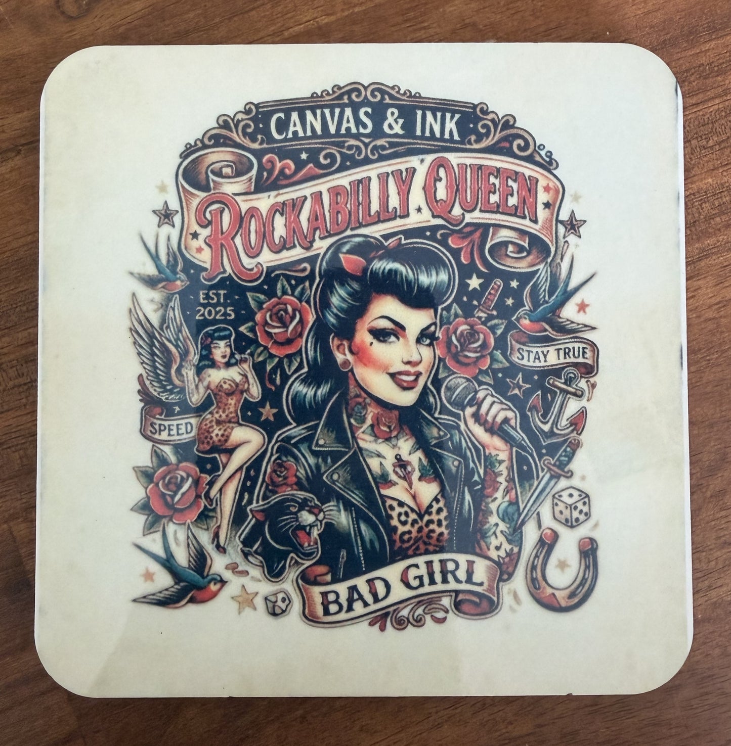 Cork Back Coaster - Rockabilly Queen
